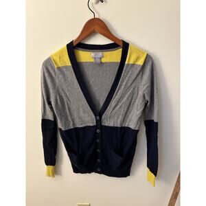 JCP Cardigan Sweater PM Color Block Cashmere Blend Gray Navy Blue Neon Yellow